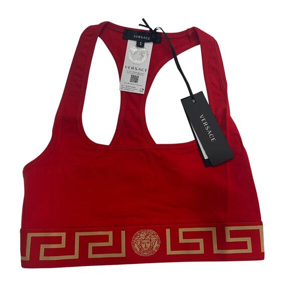 M2-42 VERSACE Women's Greca Sports Bra Cotton Soft Stretch Red Size 1/XS - Picture 1 of 9